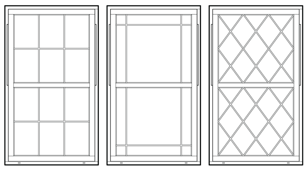 Divided lite grilles can be applied on the interior, exterior or both with either removable snap-mount or tamper-proof mount for security. Adding divided lite spacers in the insulated glass unit cavity simulates the look of a true-divided lite- but with better thermal performance.  From simple to ornate, they come in a variety of profiles.
